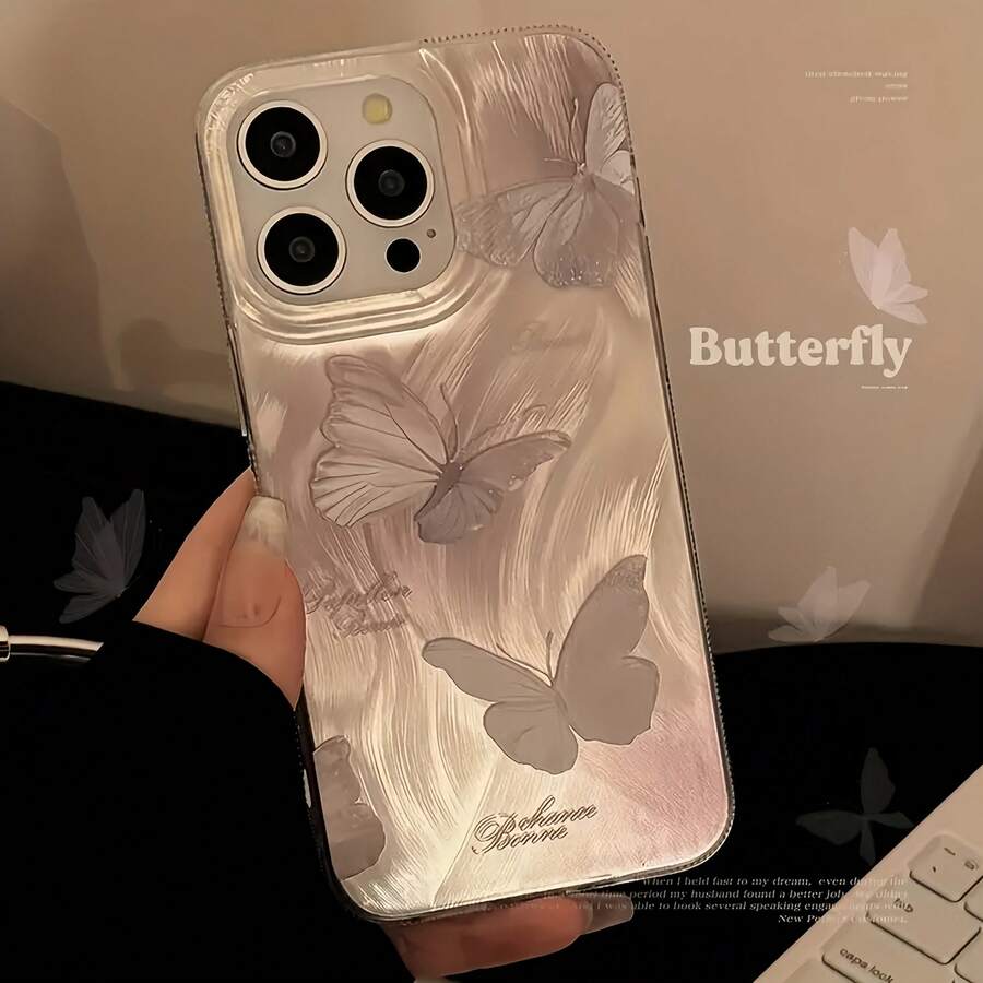 Feather Texture Tie Dye English Butterfly Pattern Phone Case Compatible With IPhone 16 ProMax, 16 Pro, 16 Plus, 16, 15 ProMax, 15 Pro, 15 Plus, 15, 14 ProMax, 14 Pro, 14, 13 ProMax, 13 Pro, 13, 12 ProMax, 12 Pro, 12, 11 ProMax, 11 Pro, 11, Fashionable Shock-Absorbing Protective Phone Cover Waterproof Anti-Fall Scratch Resistant - Multicolor - View 1
