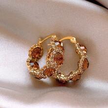 Brown Circle Elegant Luxury High-End Earrings For Women - 1 Pair - 查看 4