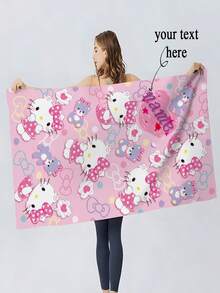 1pc Sanrio Officially Licensed Custom Bath Towel, Hello Kitty Themed, Customizable Name, Personalized, Super Soft Microfiber, Quick Dry, High Absorbency, Soft, Modern Style, For Bathroom, Swimming Pool, Beach, Home And Kitchen Decor Beach Essentials Back To School Shower Towels For Beaty Salon, Hotel Sports,Home Essentials, Towel, Skin Care