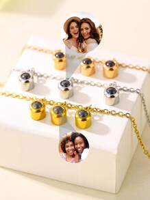 Collar con proyección de foto personalizada, colgante circular de acero inoxidable con 3 imágenes, joyería de alta calidad, moderna y minimalista para hombres y mujeres, joyería conmemorativa personalizada, gran regalo para el Día de la Madre, apto para uso diario, fiestas, graduaciones, aniversarios, regalo de Navidad para la familia
