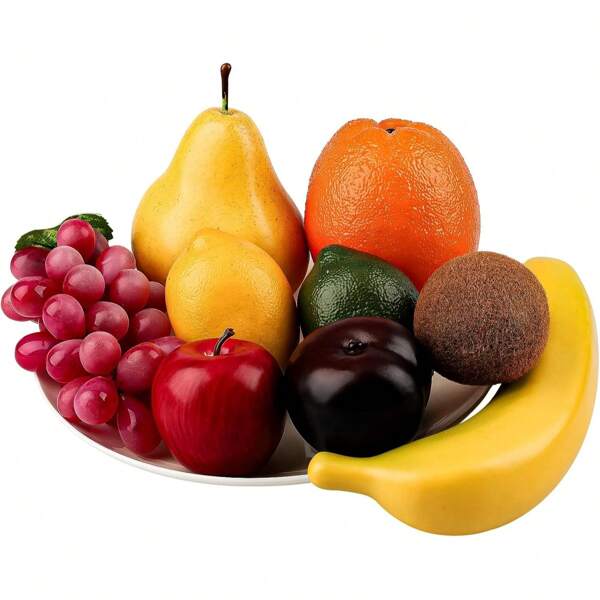 9 pezzi di frutta decorativa artificiale realistica - mele, arance, pere, limoni, banane, prugne, uva. Decorazione per casa e cucina, accessori per feste, elementi essenziali per l'estate, decorazione per Ognissanti