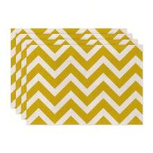 1 pièce/4 pièces/6 pièces Sets de table décoratifs pour tous les jours, sets de table en lin avec lettres, diamants et rayures jaunes, résistants à la saleté, convient pour la maison, la salle à manger et les restaurants, décoration de table, articles ménagers