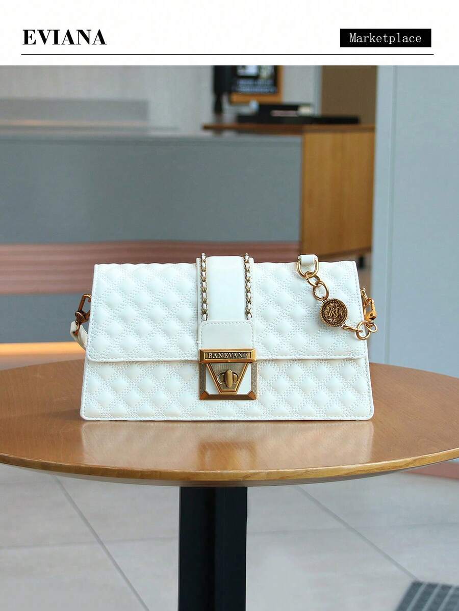 Túi đeo vai xích thời trang cao cấp dành cho nữ, Túi nhỏ chần bông mới thu đông 2025, Túi đeo chéo đa năng sang trọng dành cho người đi làm - trắng - Xem 1