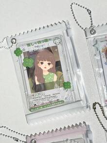 1pc Ins Style Cute Lucky Star, Four-Leaf Clover, Bowknot Transparent Japanese Text 3" Idol Mini Card Zipper Bag, Storage Pouch, Baggage Tag, Photo Display Holder,School Supplies,Back To School