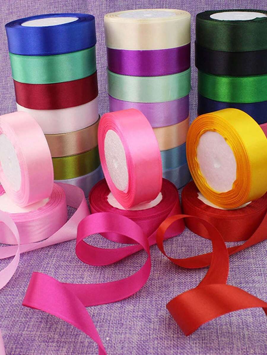 1 pieza Cinta tejida colorida de 2.5 cm de ancho x 21 m de largo para decoración de bodas, envolver regalos, manualidades DIY, ramos de flores, pasadores de cabello - Multicolor - View 1