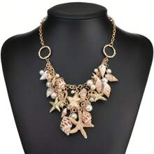 1 pièce Collier polyvalent d'été avec étoile de mer et coquillage, bijou de plage bohème
