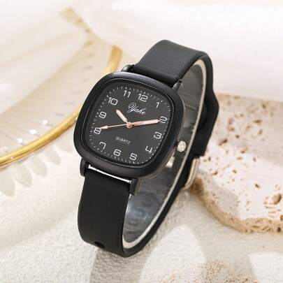 1 件女士/学生多彩时尚简约休闲硅胶表带石英腕表