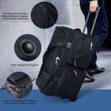 Bolsa de lona con ruedas y asa de 76 cm (30 pulgadas), bolsa de viaje plegable con ruedas de poliéster para hombres y mujeres, color negro - 30" negro - Ver 4