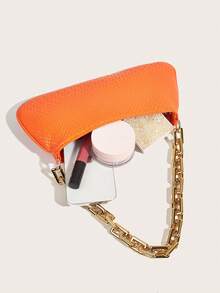 Bright Color Snake Skin Acrylic Gold Chain Decor Shoulder Underarm Baguette Bag - Orange - View 8