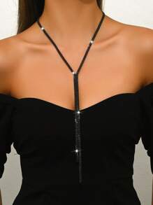 1 set colier la modă cu ciucuri multistrat și cristale negre, colier pentru femei, potrivit pentru Halloween, coadă, purtare