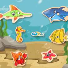 1 套木制字母钓鱼玩具 - 益智卡通海洋生物主题游戏，培养认知技能，互动亲子游戏，圣诞节、感恩节、复活节的理想生日礼物，随机款式鱼