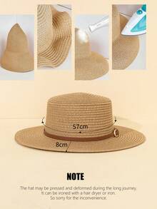 女士夏季太阳帽，简约时尚英伦风平顶帽，沙滩度假防晒帽，时尚百搭