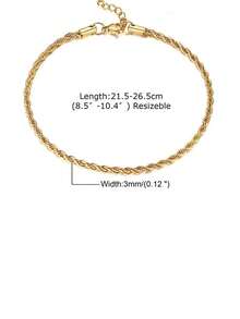 1pc Stainless Steel Gold Twist Anklet, Length 21.5-26.5cm, Women's Foot Jewelry - Yellow Gold - View 3