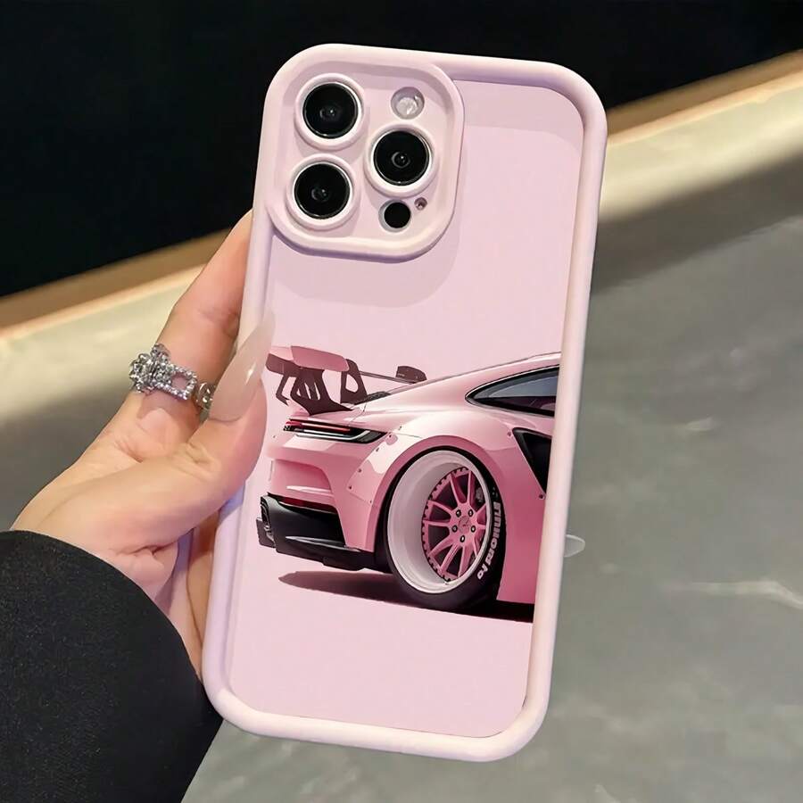 1pc Pink Car Pattern Phone Case, UV Printed Phone Protective Shell With 360 Degree Full Protection, Compatible With IPhone Apple 11 12 13 14 15 16 Pro Max XR X/XS 7 8 Plus SE Mini & Series, Personalized & Creative Design Waterproof Shockproof Anti-Fall Scratch Resistant