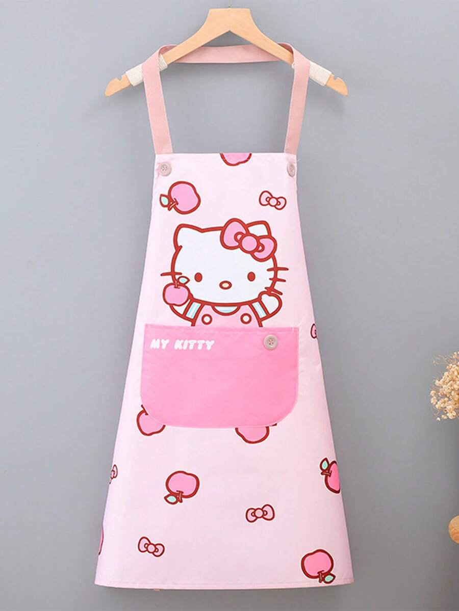 Sanrio Grembiule da cucina di Cinnamoroll - Grembiule in PVC rosa e giallo con tasche, superficie lucida, design antiscivolo, ideale per la cucina domestica, grembiule gioioso con tasche per la conservazione, accessorio per la cucina