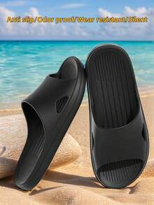 Fashion Versatile Black Hollow-Out Open Toe Slippers For Men, Flat Soft Comfortable Non-Slip Odor-Resistant EVA Material, Suitable For Home, Bathroom, Beach, Summer Wear, Unisex Design - View 6