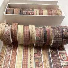 10pcs Washi Tapes Set 15mm 10mm Retro Grid Cute Pattern Paper Adhesive Masking Tape Decoration Stickers Back To School - Coffee Brown - View 2