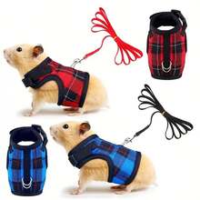 Bộ dây đeo và dây dắt có thể điều chỉnh, họa tiết kẻ caro, phù hợp cho thú cưng nhỏ - chuột lang, chồn, sóc, v.v. Áo chống kéo giật - Chỉ giặt tay, dành cho chuột hamster. - Nhiều màu - Xem 4