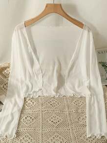 1pc Women's Delicate Lace Trim Sheer Cardigan, Lightweight Summer Bolero Outerwear For Spaghetti Strap Dress