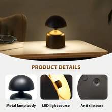 Cordless Mushroom Lamp With Touch Control, Dimmable, USB Rechargeable, Portable Adjustable Bedside/Desk Lamp, Perfect Home Decor & Holiday Gift (Light) - Multicolor - View 11