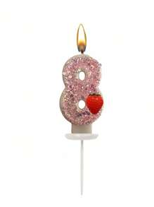 Velas numéricas criativas com tema de morango de 0 a 9, decoração com glitter misto, velas para bolo de aniversário, artigos para festas com atmosfera, adequadas para festas de aniversário, festa de revelação de gênero, festa de inauguração, festa de casamento, festa monocromática, noite das mulheres, festa temática de morango, itens essenciais para 1º a 100º aniversário