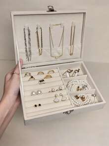 1 件天鹅绒首饰盒、珠宝展示托盘盒、多功能珠宝收纳盒、玻璃盖展示盒、戒指展示托盘、大容量珠宝收纳盒、耳环收纳盒、礼品盒、收藏盒、婚礼礼品盒 - 彩色 - 查看 1