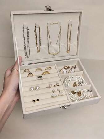 1 st sammets smyckeskrin, smyckesdisplaylåda, multifunktionell smyckeshållare, displaylåda med glaslock, ringdisplaybricka, smyckesorganisatör med stor kapacitet, förvaringsask för örhängen, presentask, samlingsask, presentask för bröllop
