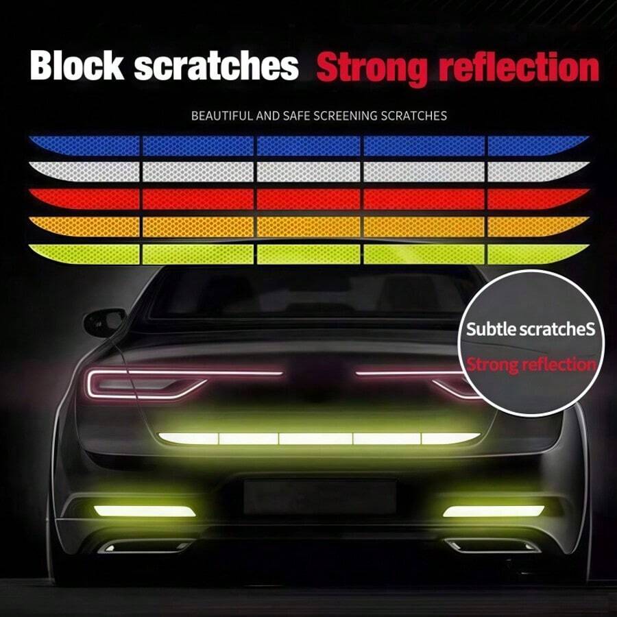 1pc Multi-Color Car Rear Trunk Reflective Sticker, Car Rear Bumper Collision Protection Sticker, Anti-Rear-End Warning Reflective Sticker For Night - Multicolor - View 1