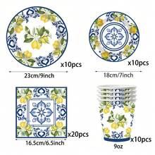 10/20/50 piezas, platos y vasos de papel con diseño de flores azul y blanco y limón - ideal para el Día de San Valentín, Día de la Madre, Día del Padre, graduación y fiestas de cumpleaños - vajilla festiva con patrones florales y de limón, suministros para fiestas con tema de limón, platos de papel de 9" y vasos de papel de 7" con tema de limón y frutas cítricas - Multicolor - Ver 9