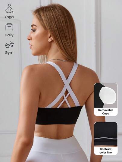 Women's Wireless Sports Bra With Criss-Cross Straps And Hollow-Out Design, Comfortable, Suitable For Small Bust