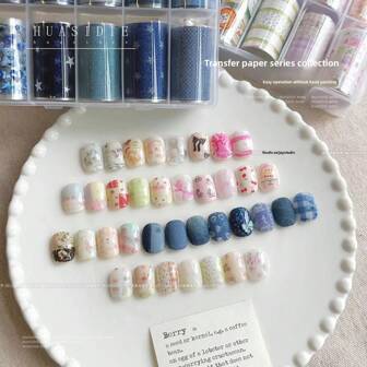 10 kleuren kantbloem nagelbedel sticker DIY kunst gotische donkere nagelkunst decoratie sticker transferpapier nagelaccessoires, nieuwjaar tulp kleine bloem sterrenhemel sticker, geschikt voor nagelsalons en individuele gebruikers als een doos nageldecoratie (zonder lijm)