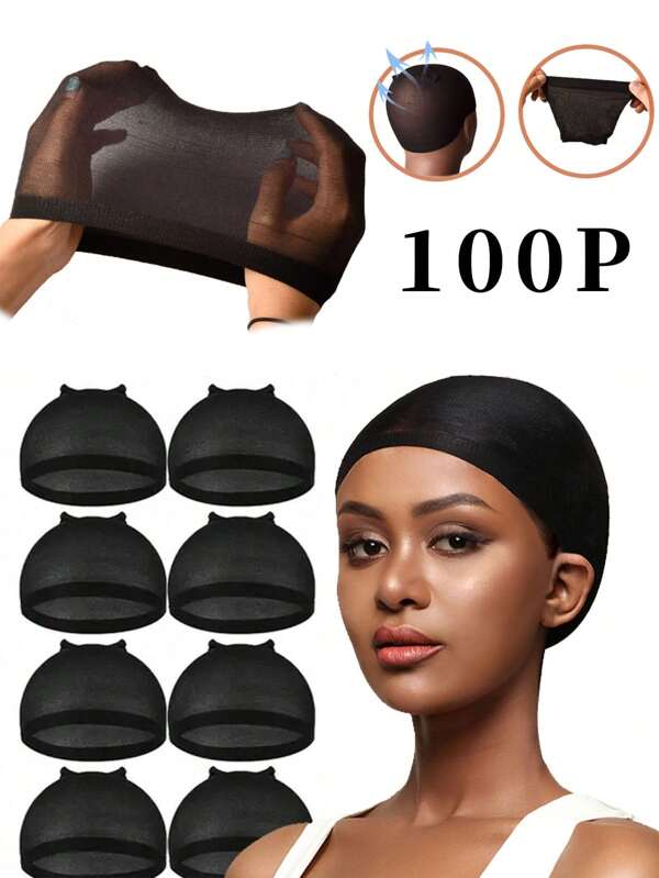 Wig Cap Inner Net - 100PCS Black Stretch Mesh Dome Wig Caps For Women, Lightweight Breathable Wig Liners For Braids, Weaving & Daily Wig Wearing