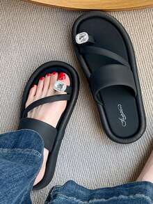 2025年新款女士尖头拖鞋，双带水钻，夏季户外一脚蹬舒适凉鞋