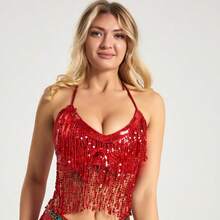 Sparkly Sleeveless Crop Top For Halloween, Belly Dance, Stage Performance, Party - Multicolor - View 10