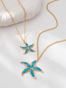 Colar com pingente de estrela do mar esmaltado, estilo oceano, 2 peças, moda verão, joias femininas, adequado para férias na praia e presente de aniversário, uso diário