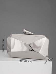 Asymmetrical Metal Box Fashionable Clutch, High-End And Versatile For Evening Party - Silver - View 3