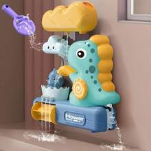 1PC Dinosaur Bath Toys For Toddlers, With Suction Cup And Spoon, Fun And Cute Cartoon Style, Features A Dinosaur Waterfall And Rotating Shower Spray, ABS Material, No Battery Required, Perfect For Bath Time Fun, Making It An Ideal Gift For Boys And Girls