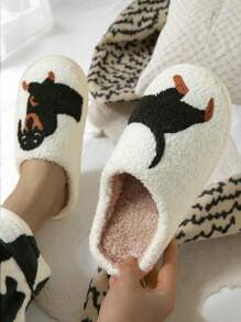 Dachshund Pattern Embroidered Plush Thick-Sole Checkered House Slippers, Anti-Slip Indoor Slippers For Women, Home Cartoon Animal Slippers - TPR Outsole, Thermal Lined, Handwashable - Great For Mother's Day, Weddings, Parties, Home, Vacations
