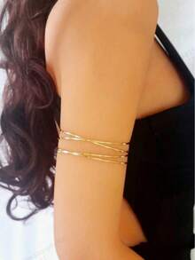 极简主义小众韩风女士手链，多层几何线条设计，优雅手链 - 金9 - 查看 3