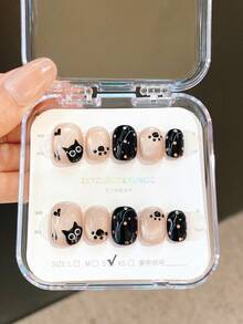 10pcs/Set Handmade Nail Artist Designed Press-On Nails, Nail Art Supplies Kit - Short Square & Round Cat Eye, Ombre, Black Sugar Cat Nails, Reusable For Teachers, Students, Office Work, Travel, Elegant Business Casual Summer Ladies - Multicolor - View 3