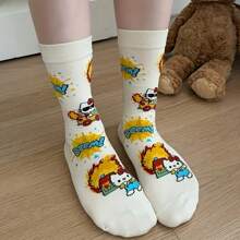 Sanrio 1Pair Sanrio For Hello Kitty & Friends Women'S Kawaii Cat Crew Socks - Cute Cartoon Designs, Breathable Polyester, Perfect For Work & Casual Wear, Available In Multiple Colors, Cute Socks