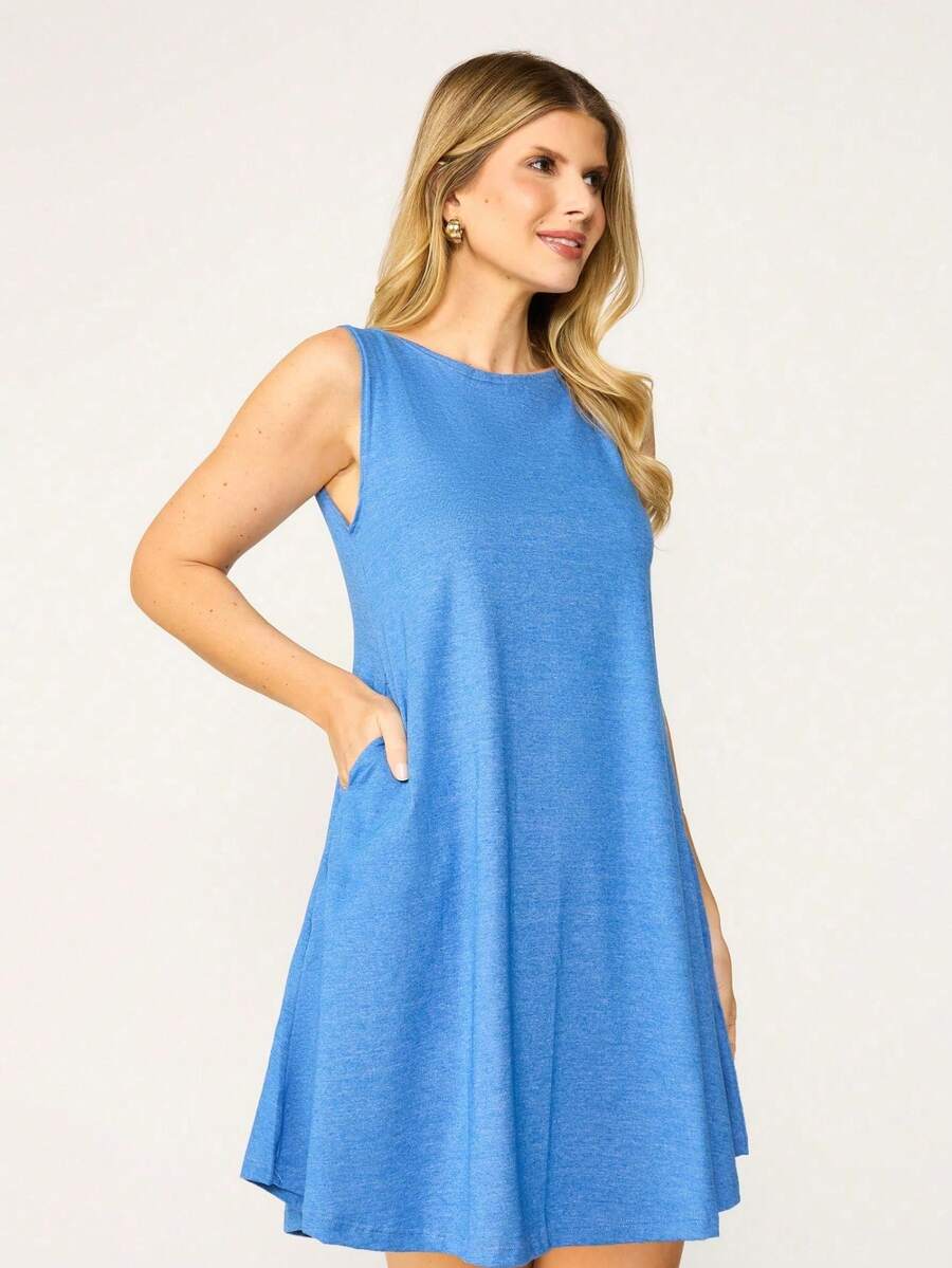 Free Tribe Women's Casual Dress With Pocket - Royal Blue - View 1