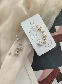 Brinco Ear Cuff Orelha Esquerda Cravejada Com Zircônia Com Brinco De Ponto