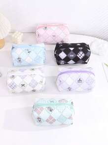 1 Pc Delicate Square Plaid Pencil Case, Creative And Cute Bear, Bow, Business Card Pattern, Fashionable And Portable Large-Capacity Storage Bag, Desktop Item Storage, Suitable For Storing School Supplies, Carry-On Items, Back-To-School Necessities, Suitable For Special Gifts For Classmates,Pencil Pouch,School Bag