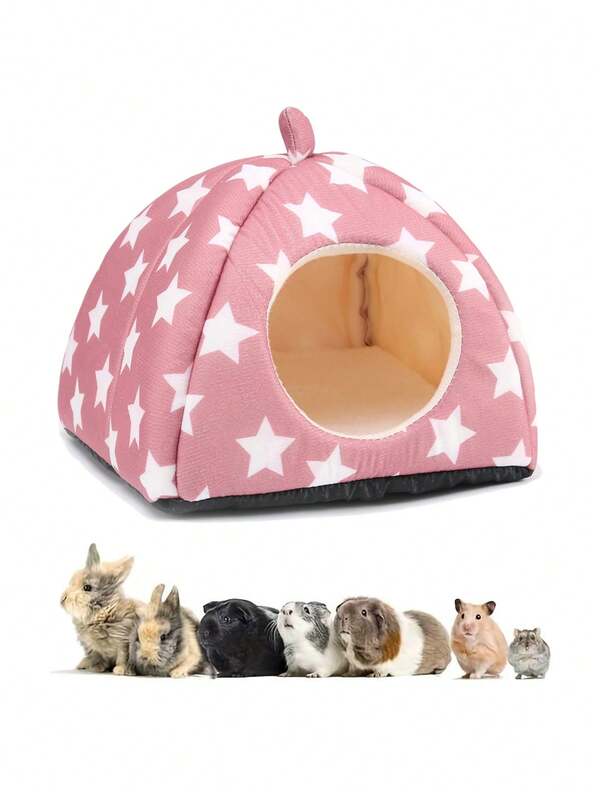 1pc Pink Star Design Hamster Bed, Rabbit Hideout, Small Pet Warm Cuddle Nest, Washable Sleeping House For Small Pet, Ferret, Chinchilla And Bunny