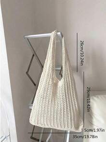 Summer Vacation Beach Bag, Large Capacity Tote Bag, Elegant Women's Fashion Shoulder Bag, Travel Bag, Travel Essentials, Bridesmaid Gift Bag, College Student Lunch Bag, Business Women - Beige - View 8