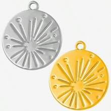 2pcs Minimalist Stainless Steel Heart & Asymmetric Geometric Sunflower Pendant Accessories, Necklace & Earrings Crafting DIY Jewelry Charms, Gold/Silver Plated