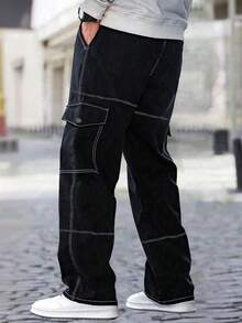 1pc Men's Multi-Pocket Cargo Pants, Casual Loose Fit Trousers For Spring/Autumn, Suitable For Beach, Vacation, Daily Commute, Outdoor, Sports, Fitness, Jogging, Loose Straight Leg Pants, Fashionable Streetwear For Summer