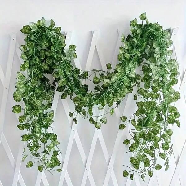 2 stuks gesimuleerde kunstmatige klimopgroene watermeloenbladeren, neppe watermeloenranken als hangplanten voor kamer- en slaapkamermuurdecoratie, watermeloenbladeren voor junglethemafeesten en bruiloftsdecoratie