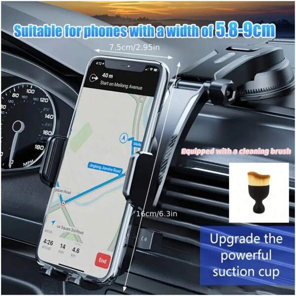 Car Phone Holder Mount With Suction Cup, Multifunctional 360 Degree Rotatable Car Navigation Phone Holder, Includes 1pc Cleaning Brush